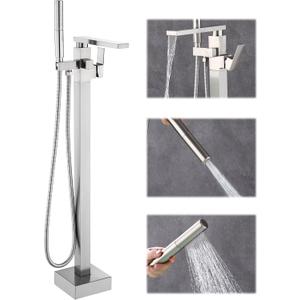 Free Standing Tub Faucet, Floor Mount Bathroom Tub Filler, Single Handle Freestanding Bathtub Shower Faucets with Handheld Sprayer, Brushed Nickel