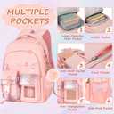 Kawaii Pink Kids Backpack for Girls, Fashion Multiple Pockets Bookbag for Primary Elementary High School for Teen Girls