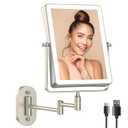 FASCINATE Rechargeable Wall Mounted Makeup Mirror with Lights, Bathroom Mirror Rectangle 8.7" Double Sided Touch Switch 1X 10X Magnifying Mirror with 3 Color Setting Extended Arm 360 Swivel Foldable