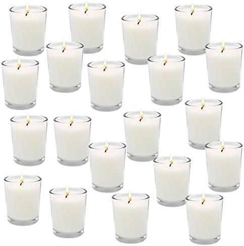 Clear Glass Filled Unscented White Votive Candles Small 2 Inch Diameter 15 Hour Soy Wax Candles for Aromatherapy Spa Weddings Holidays Party Mother's Day, 20 Packs