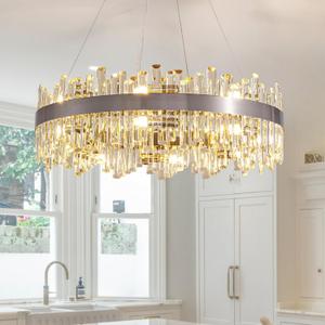 Siljoy Modern Crystal Chandelier 16-Light Brushed Nickel 2-Tiers K9 Crystal Raindrop Chandelier Luxury Flush Mount Crystal Pendant Ceiling Light Fixture for Dining Living Room Entryway Foyer D31.5''