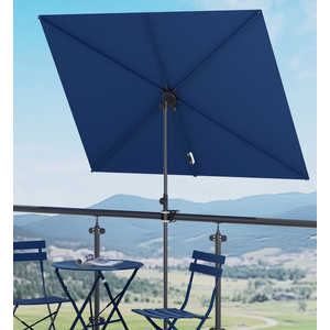 Grand patio Balcony Umbrella, JENA 6x4 FT Outdoor Umbrella, Rectangular Flat Canopy Versatile Patio Shade with 360 Degree Roating Knob for Deck Apartment, Blue