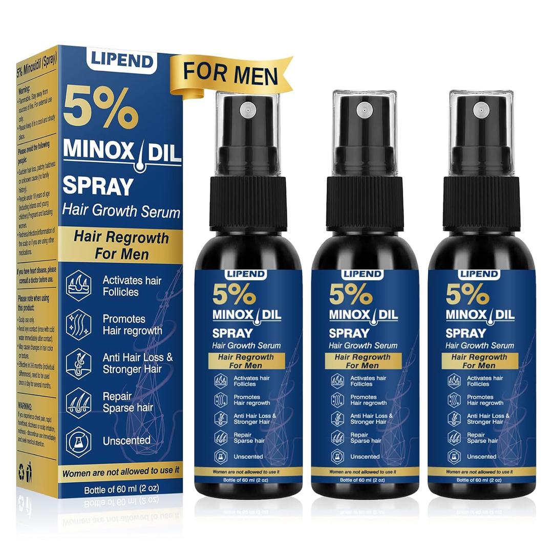 5% Minoxidil for Men Hair Growth Spray Serum Topical Minoxidil Beard Hair Regrowth Thicker Prevent Hair Loss for Thicker Longer Fuller Healthier Hair 3 Bottles of 2oz (6 Fl Oz (Pack of 1))