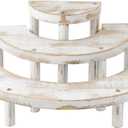 MyGift 3 Tier Wooden Display Riser Stand, Cupcake Stand & Perfume Organizer, Rustic Whitewashed Tiered Display Shelf for Desserts, Nail Polish, Makeup, Plants & Collectibles