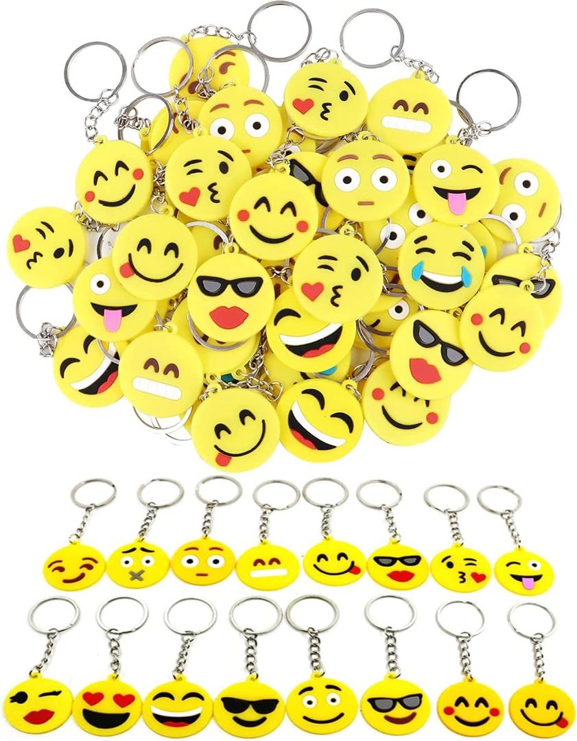 64 Pack Mini Emoticon Keychain Plush(16 expressions), Cute Keychain, Party Favors for Kids, Keychains, Valentine's Day Gifts/ Birthday Party Supplies, Emoticon Gifts Toys Carnival Prizes.