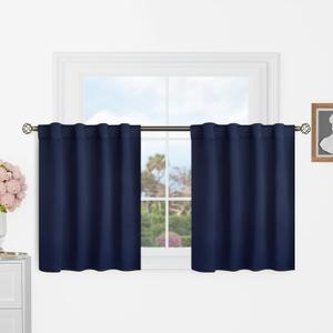 BGment Short Blackout Curtains 30 Inch Length for Small Windows - 34 x 30 inch Curtains Rod Pocket and Back Tab Thermal Insulated Room Darkening Curtains for Kitchen/Cafe Room, 2 Panels, Navy