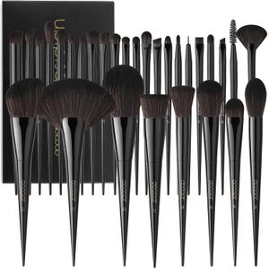 Docolor Makeup Brushes Set Professional (Only 7 Pcs) Obsidian Makeup Brushes Premium Synthetic Powder Kabuki Foundation Contour Blush Concealer Eye Shadow Blending Eyeliner Crease Eyebrow Make Up Brush Kit