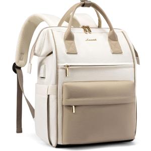 LOVEVOOK Laptop Backpack for Women 15.6 Inch, Travel Backpack with USB Charging Port Large Capacity Laptop Bag, Waterproof Bag for Business College Airline Approved Work Backpack (Beige)