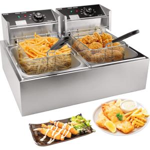 Commercial Deep Fryer with Basket, 3400W 12.7QT/12L, Detachable Large Capacity Stainless Steel Countertop Electric Oil Fryer with Temperature Control for Restaurant or Home Use