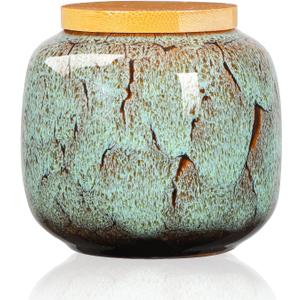6oz Flambe Glaze Ceramic Loose Tea Canister Vintage Storage Jars with Airtight Wooden Lid Green Matcha Tin Container for Coffee Beans Condiments