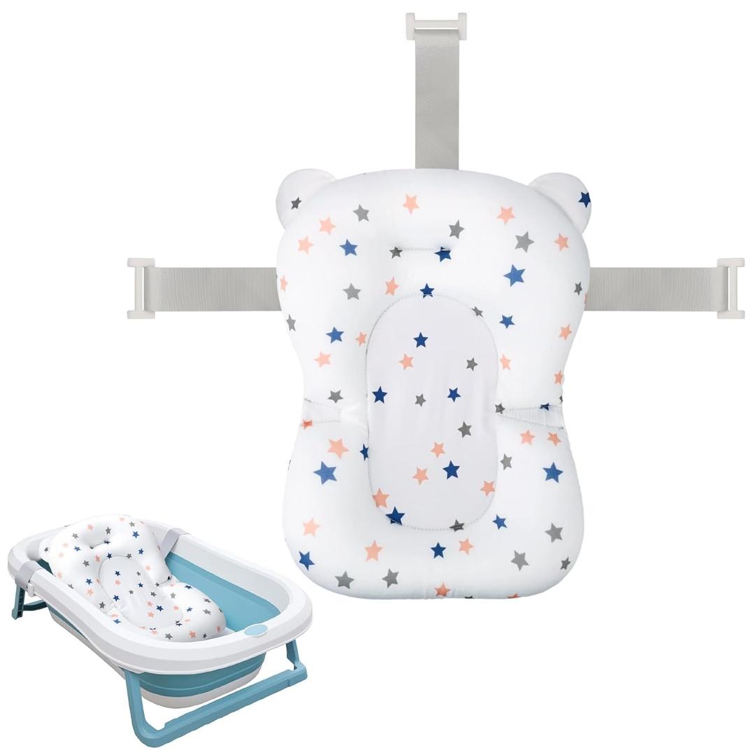 Colorlife Baby Bath Seat Support Net Infant Bathing Seat Support Mat, Adjustable Comfortable Non-Slip Three-Pointed Baby Shower Bathtub Sit Up Mesh for Newborn 0-12 Months-White Star(No Bathtub)