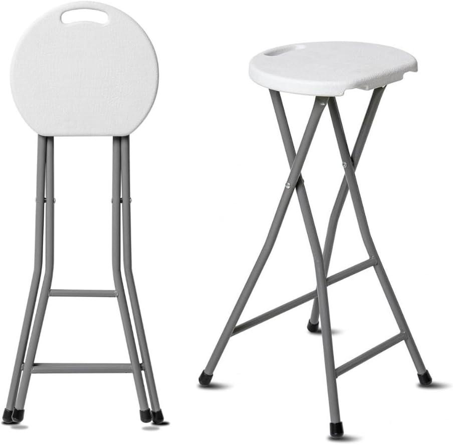 30 Inch Tall Folding Stool Chair | Heavy Duty Plastic Stool Chair | Portable Foldable Bar Height Stools with Handle for Indoor & Outdoor | Bar Stools with Footrest | 300lbs Capacity | White (1)