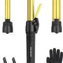 Rotating Curling Iron Set for Long Hair, Automatic Curling Wand Easy to Use Get Beach Waves 3 Interchangeable Ceramic Barrels 0.75" 1" 1.25", 5 Heat Settings up to 430F, Dual Voltage (Black)