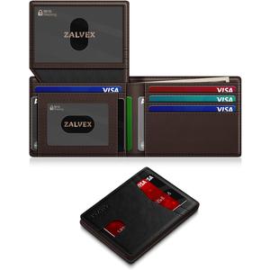 Wallet for Men Slim RFID Blocking Leather Credit Card Holder Wallet for 14 Cards, Bifold Minimalist Thin Wallet with 2 ID Windows & Cash Slot, Front Pockt Carteras Para Hombres, Birthday Gifts for Men (Black + Coffee)