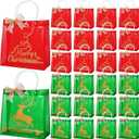 SilTriangle 24 Pcs Clear Christmas Gift Bags Bulk Christmas Red Green Reusable PVC Candy Goodie Treat Bags with Handles Bows for Xmas Winter Holiday Party Favor Supplies, 7.8 x 7.8 x 3.15 Inch