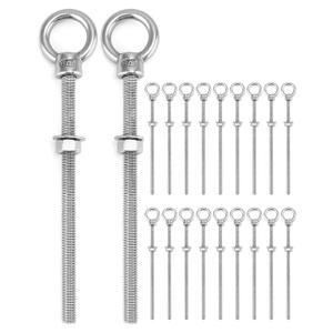 QWORK Stainless Shoulder Eye Bolts 3/8"x6", 20 Pcs Threaded Eyebolts, Fixing Kit for Wood, Metal & Outdoor Projects