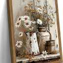 Country Wall Art, Farmhouse Pictures Wall Decor, Rustic Daisy Canvas Prints, Rusty Watering Can Art Paintings, Vintage Floral Artwork for Living Room Hallway Kitchen Bathroom Decor, Framed 16x24 In