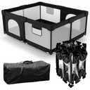 Foldable Baby Playpen with Gate, Extra Large Collapsible Play Yard for Babies & Toddlers, Portable Travel Play Pen with Fence, Safe Activity Center for Indoor & Outdoor Use (59"71" Black)