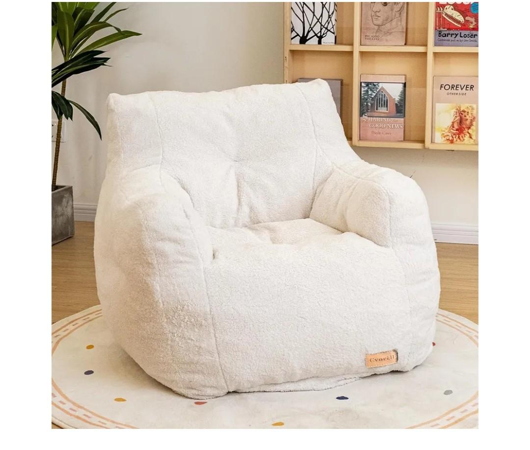Bean Bag Chair with Filler, Bean Bag Sofa with Tufted Soft Stuffed Filling, Fluffy and Lazy Sofa, Comfy Cozy BeanBag Chairs with Memory Foam for Dorm, Apartment, Living Room (White)