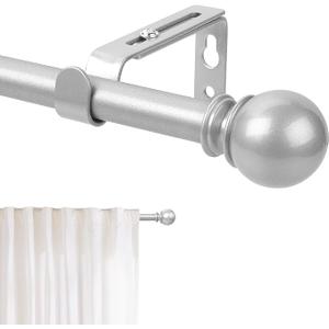 Silver Curtain Rod for Windows 28 to 48 Inch, 5/8 Inch Diameter Adjustable Curtain Rods With Brackets, Heavy Duty Easy to Install Curtain Rods for Bedroom, Outdoor Curtain Rod for Patio
