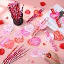 48 Pack Valentine's Day Heart Pencils Bulk and Valentine Exchange Card for Valentine Party Favor Office Rewards Gift Exchange Prizes Supplies