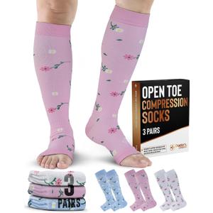 Doctor's Select 3 Pairs Copper Toeless Compression Socks Women & Men - 20-30 mmHg Open Toe Compression Socks Knee High Women