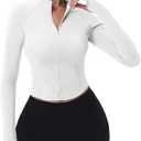 MAGCOMSEN Athletic Light Jackets Women Full Zip Lightweight BBL Jacket Cropped Long Sleeve Workout Tops Fitted Yoga Gym Thumbholes White S