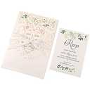 5X7.2 Inch 50PCS Personalized Laser Cut Navy Blue Wedding Invitations with RSVP Cards and Envelopes, Wedding Invitation Cards with Ribbon Belly Band Pearl Embellishments