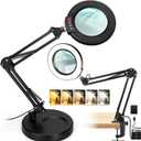 10X Magnifying Glass with Light and Stand, 2-in-1 Desk Lamp & Clamp Light, Seylae 5 Color Modes, Brightness Stepless Dimmable LED Lighted Magnifier Hands Free, Magnifier Lamp for Close Work, Reading (Black)