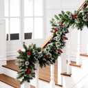 6FT Pre-Lit Christmas Garland with Lush Branch Tips & Realistic Berries/Pine Cones,Christmas Garland for Mantle Fireplace Stairs Indoor Outdoor Xmas Decoration (Red)