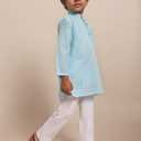 Superminis Baby Boys Ethnic Wear Colored Cotton Chikankari Kurta, Round Collar, Full Sleeves With White Pyjama (Blue, M)