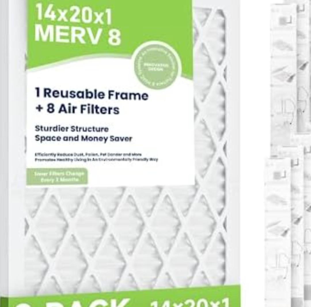 Future Way 14x20x1 Air Filters, Pack of 8 with Reusable Frame, MERV 8, MPR 700 AC Furnace Filters, Space Saving & Cost-effective