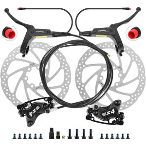 4-Pistons E-Bike Hydraulic Disc Brake Set, 2-PIN Electric Power-Off Hydraulic Brakes Set with 160mm Rotors, Pre-Bled with Mineral Oil Brakes Kit for eBike, MTB, Electric Scooters (Front 850mm-Rear 1600mm)