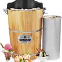 Elite Gourmet Old Fashioned 6 Quart Vintage Wood Bucket Electric Ice Cream Maker Machine Appalachian, *Bonus Classic Die-Cast Hand Crank for Churning, Uses Ice and Rock Salt Churns Ice Cream in Minute (Pine)