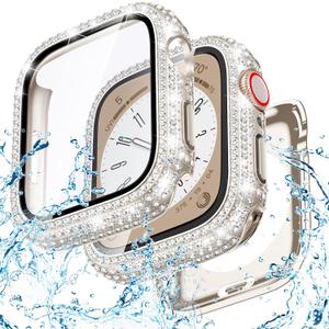 Goton 40mm Waterproof Bling Case for Apple Watch Screen Protector SE 3/ 2/ 1, Series 6/ 5/ 4 40 mm, Sparkling PC Front Bumper & Hollow Back for iWatch Cover, Splash-Resistant, Easy Install