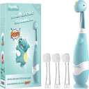 Papablic Toddler Sonic Electric Toothbrush Kids for Ages 1-3 Years, Baby Electric Toothbrush with Cute Dino Cover and Smart LED Timer, 4 Brush Heads (Debby)