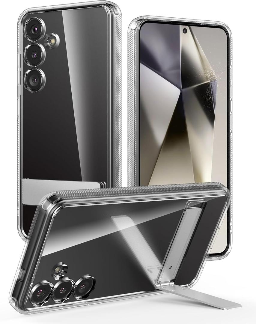 Case for Samsung Galaxy S24 Clear with Kickstand,Transparent TPU Hard PC Back Slim Fit Anti-Yellowing Anti-Fall Phone Cover for Galaxy S24 (Clear)
