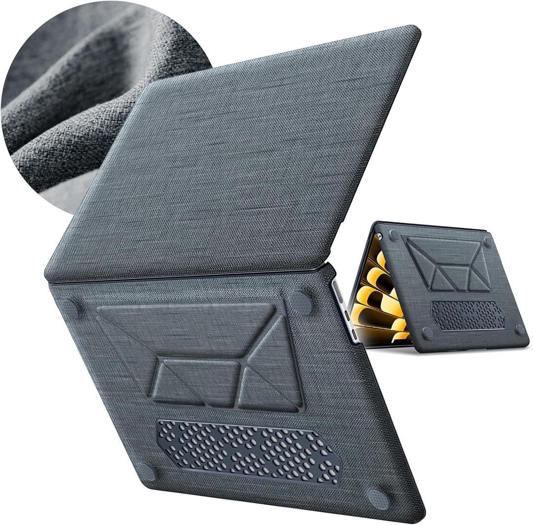 Case for MacBook Pro 16 Inch Case, 2024-2021 M4 M3 M2 M1 Pro/Max, Compatible A3186 A3403 A2991 A2780 A2485, Foldable Stand and Mouse Pad/Bag, Plastic Hard Shell, Woven Fabric Protective Cover, Grey