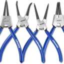 7-inch 4 Pcs Snap Ring Pliers Set, Circlip Pliers Kit, Straight/Bent Jaw, Internal/External Heavy Duty C Clip Pliers for Ring Remover Retaining,Blue