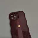 NITITOP Compatible with iPhone 12 Pro Case Cute Simple Wave Design Stylish Wavy Curly Frame with Wrist Adjustable Hand Strap Kickstand Grip Holder Soft Silicone Protective Cover - Red