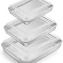 E-far Baking Pan with Lid(12.4/10.4/9.4 inch), Stainless Steel Rectangular Sheet Cake Pans with Cover, Metal Bakeware Sets for Lasagna Casseroles Brownie, Non-toxic & Dishwasher Safe - 3 Pans + 3 Lids