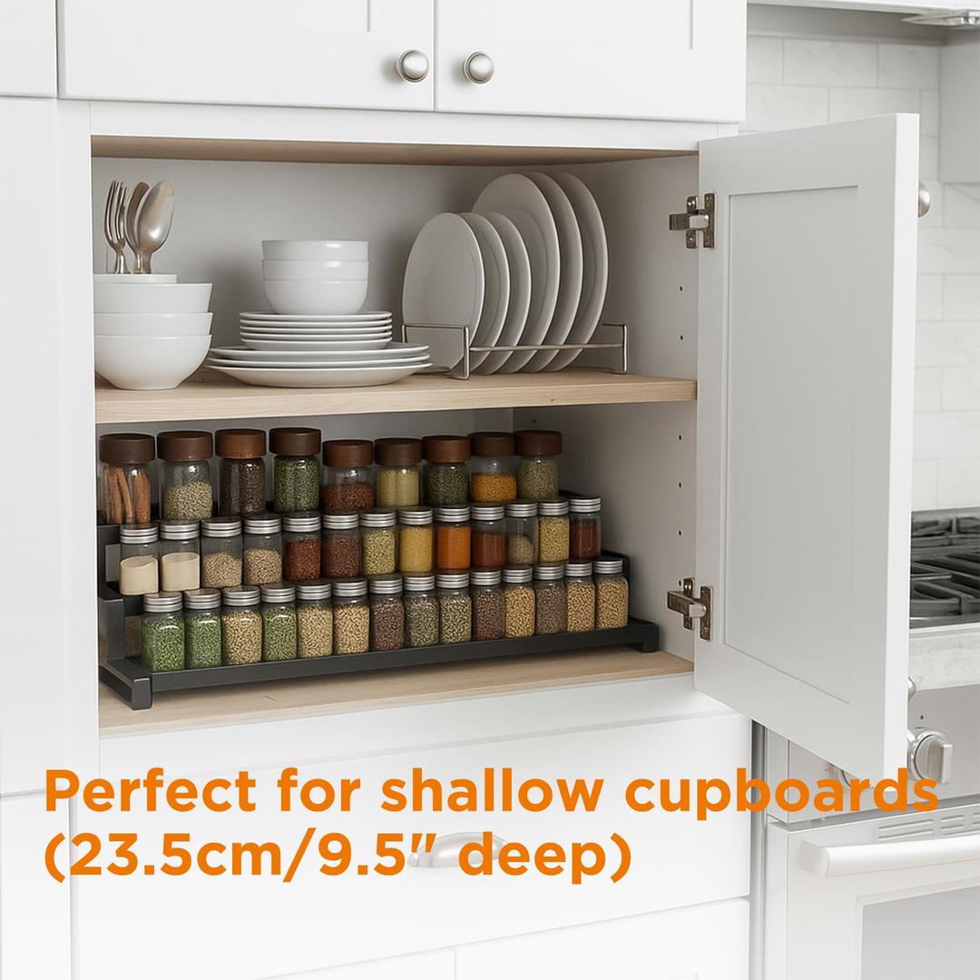 GOENDR Expandable Spice Rack Organizer for Cabinet, 3 Tier Metal Spice Organization,16"-29.5" Wide Adjustable Seasoning Organizer, Display Shelf, Canned Goods Organizer for Pantry Kitchen Countertop