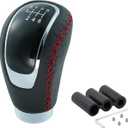 6 Speed Shift Knob Manual Shifter Knobs Handle Leather Gear Stick Driving Transmission Fit Most Car Truck SUV Vehicles (Black+Red Line)