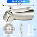 Universal Brushed Nickel Tub Spout with Diverter, Metal Cover and Adapter | Pull Down Bathroom Tub Faucet Replacement, for 1/2" Copper Pipe, 1/2" IPS & 3/4" IPS threaded, Bathtub Spout with Hex Wrench