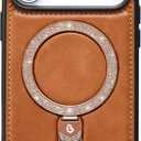 for iPhone 17 Pro Max Case Leather Glitter | iPhone 17 Pro Max Leather Case with Sparkly Shiny Stand Cute Women | Fits for MagSafe (Brown, IP17 Pro Max)