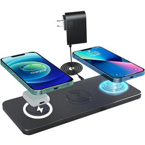 Magnetic Wireless Charger Pad - 3 in 1 Fast Mag-Safe Charging Station for iPhone 17/16/15/14/13/12 Series, AirPods 4/3/2 Pro, 15W Wireless Charging Mat/Pad for Apple Multiple Devices(with Adapter)