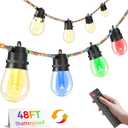 Brightever LED Outdoor String Lights Waterproof, RGBW 48FT Patio Lights with 15 S14 LED Bulbs, Heavy-Duty Outdoor Hanging Lights with Remote and Timer, Color Changing Christmas Decor for Yard, Plug-in (48FT-Illuminated Cable)