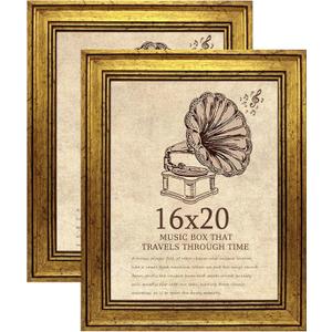 16x20 Picture Frame with Real Glass set of 2-Vintage Frames - Antique Style Frames for Wall - Ornate Frame for Rustic Gold Office or Home Decor Display Family Friends Wedding Gift