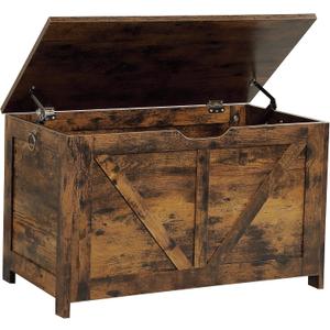 Storage Chest, Storage Bench, Retro Toy Box Organizer with U-Shaped Cut-Out Pull, 29.5" L15.7" W 17.7H, Entryway Storage Bench with 2 Hinges,Supports 300 lb, Easy Assembly, Rustic Brown