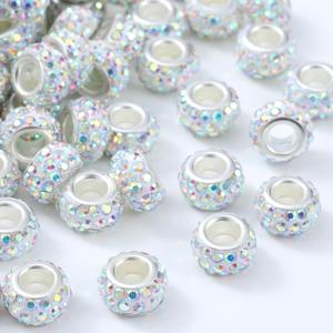 100 Pcs Rhinestone European Beads Crystal Large Hole Charm Spacer Beads for DIY Bracelet Necklace Earring Crafts Jewelry Making (AB)